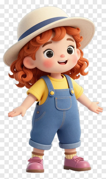 Cartoon Girl With Curly Hair And Hat PNG