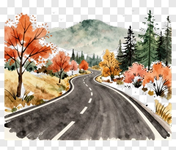 Winding Road Through Autumn Landscape PNG