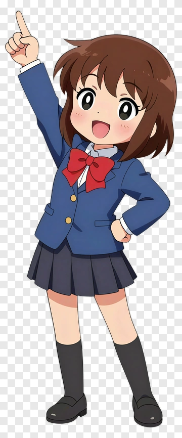 Cartoon Schoolgirl Pointing Up PNG