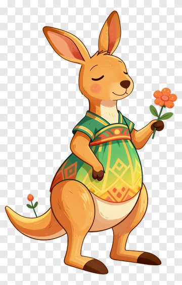 Cartoon Kangaroo Holding A Flower PNG