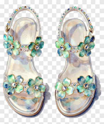 Floral Sandals With Decorative Flowers PNG