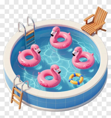 Swimming Pool With Pink Flamingo Floaties PNG