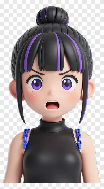 3D Character With Purple Highlights And Expressive Face PNG