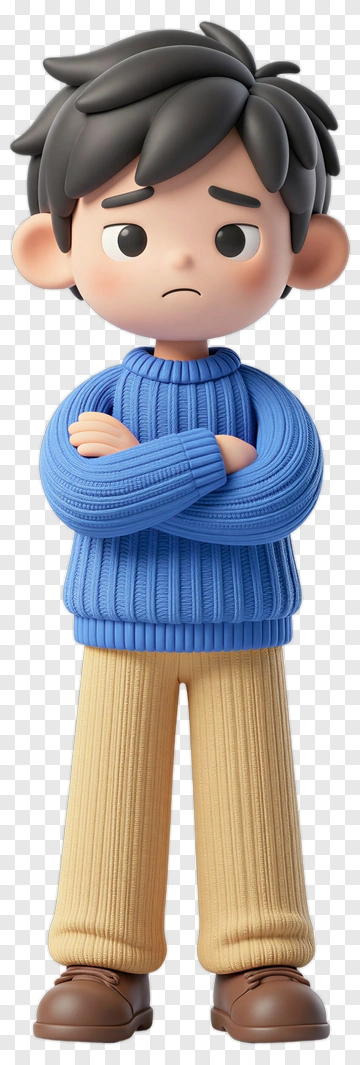 Cartoon Boy With Crossed Arms PNG