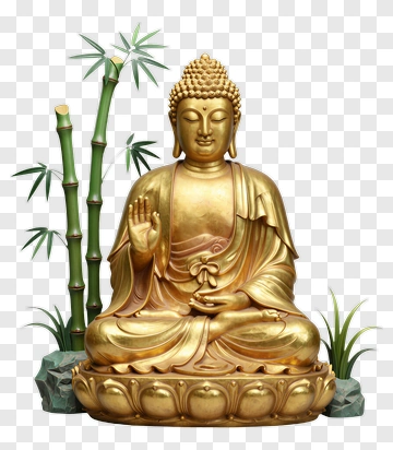 Golden Buddha Statue Surrounded By Bamboo PNG
