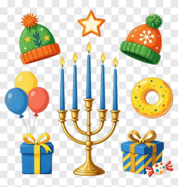 Colorful Hanukkah Candles And Festive Decorations PNG