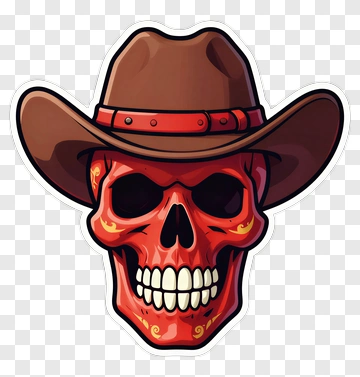 Cartoon Skull Wearing A Cowboy Hat PNG