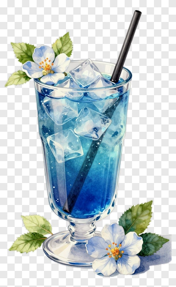 Blue Drink With Ice And Flowers PNG