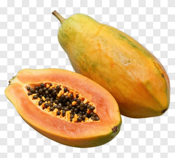 Papaya Fruit With Cut Half Showing Seeds PNG