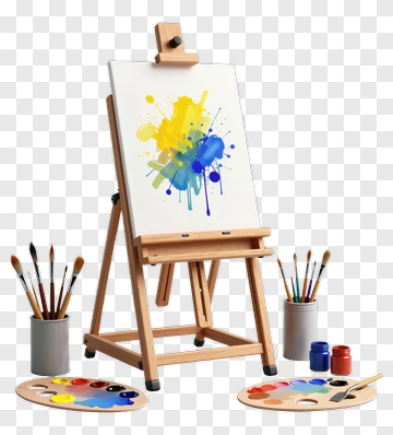 Artistic Easel With Paints And Brushes PNG