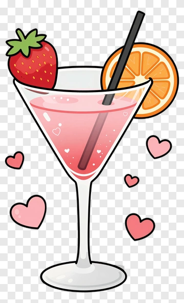 Colorful Cocktail With Strawberry And Orange Slice PNG