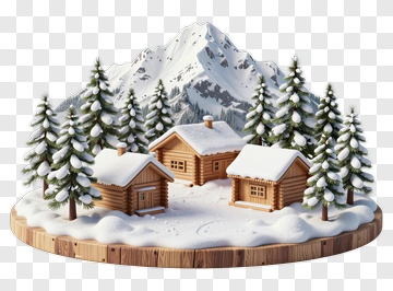 Wooden Cabins In A Snowy Mountain Landscape PNG