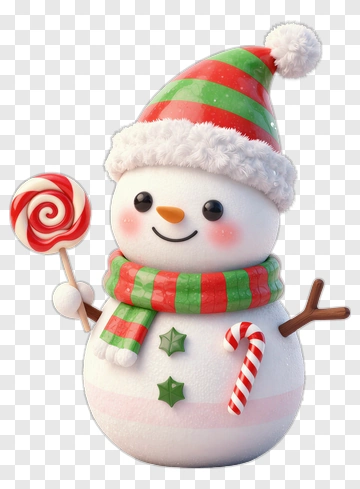 Cartoon Snowman Holding A Lollipop PNG