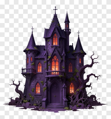 Haunted Castle With Spooky Trees PNG