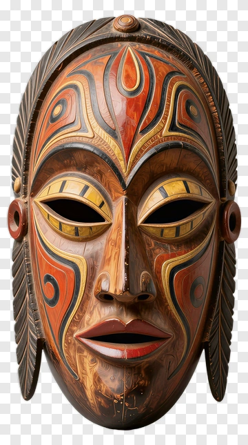 Wooden Tribal Mask With Intricate Patterns PNG