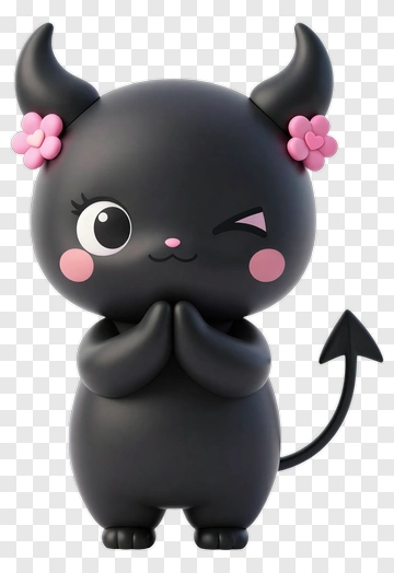 Cute Cartoon Devil Character With Flowers PNG