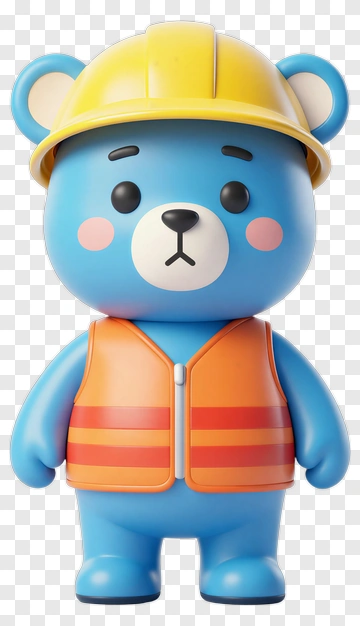 3D Bear Wearing A Construction Helmet And Vest PNG