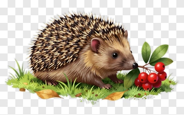 Hedgehog With Berries And Leaves PNG