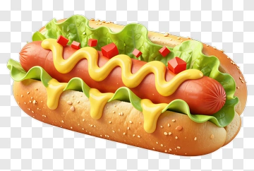 Realistic Hot Dog With Lettuce And Mustard PNG
