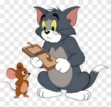 Cartoon Cat Holding A Mouse Trap With A Mouse PNG