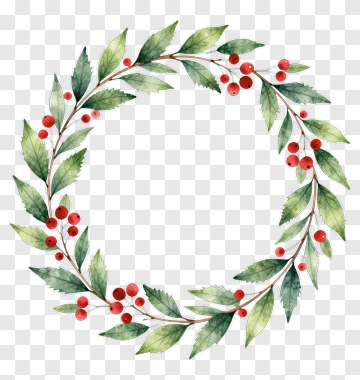 Watercolor Leafy Wreath With Red Berries PNG