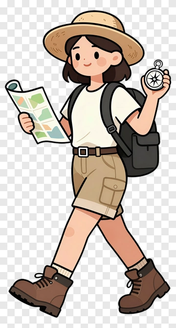 Cartoon Explorer Holding A Map And Compass PNG