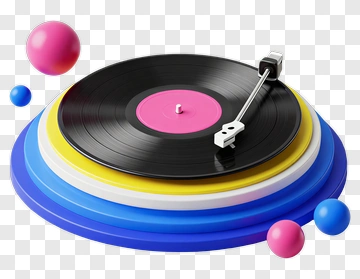 Colorful Vinyl Record Player With Geometric Shapes PNG