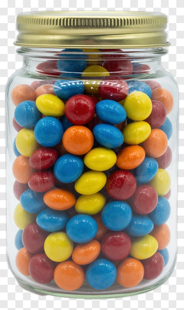 Colorful Candy Jar Filled With Round Candies PNG