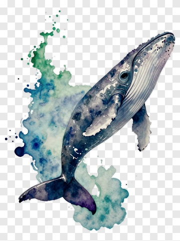 Watercolor Whale Swimming PNG