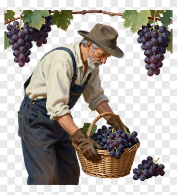 Farmer Carrying Grapes In A Basket PNG