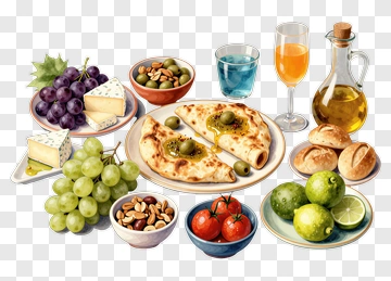Mediterranean Food Spread With Cheese And Fruits PNG