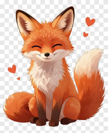 Cartoon Fox Smiling With Hearts PNG