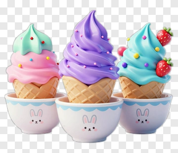 Colorful Ice Cream Cones In Bunny Cups PNG