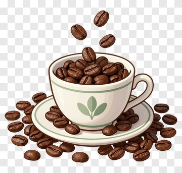 Coffee Cup Filled With Coffee Beans PNG