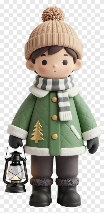 3D Boy Holding A Lantern In Winter Attire PNG