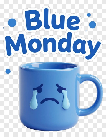 Blue Mug With Sad Face For Blue Monday PNG