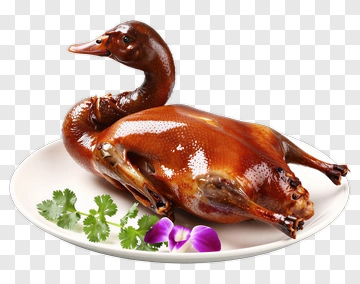 Roast Duck On A Plate With Herbs And Flowers PNG