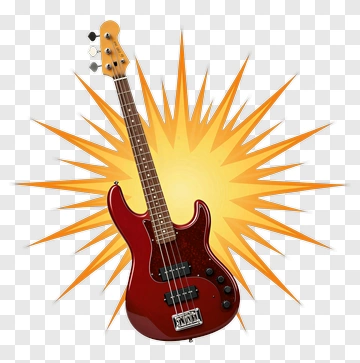 Electric Bass Guitar With Burst Background PNG