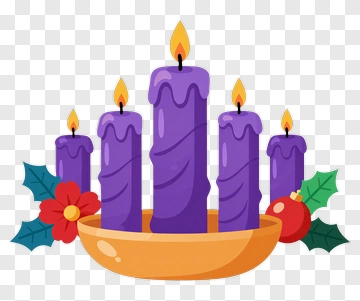 Purple Advent Candles With Holly And Poinsettia PNG