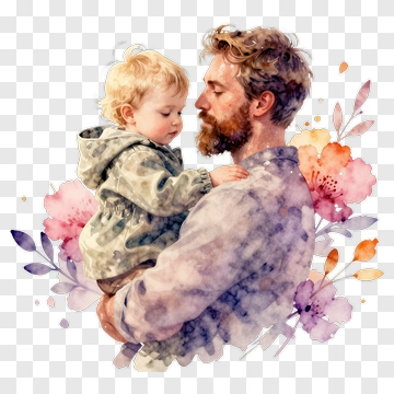 Father Holding Child Surrounded By Flowers PNG