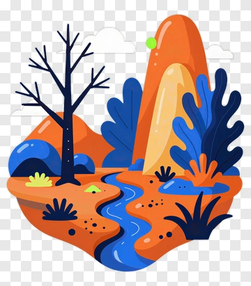 Colorful Landscape With River And Vegetation PNG