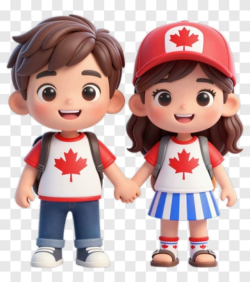 Cartoon Children Holding Hands With Canadian Flags PNG