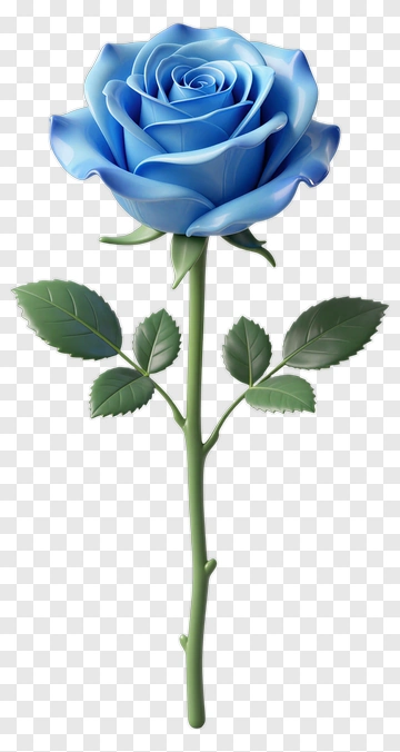 Blue Rose With Green Leaves PNG