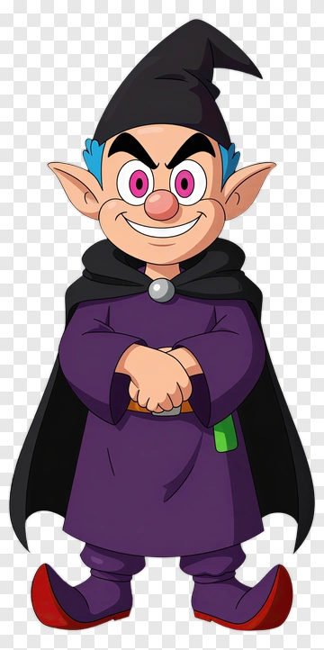 Cartoon Wizard With Purple Robe And Pointed Hat PNG