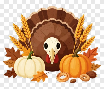 Thanksgiving Turkey Surrounded By Pumpkins And Wheat PNG