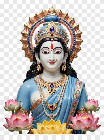 Hindu Goddess With Lotus Flowers PNG
