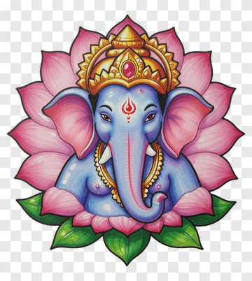 Colorful Ganesh Illustration With Lotus Background PNG