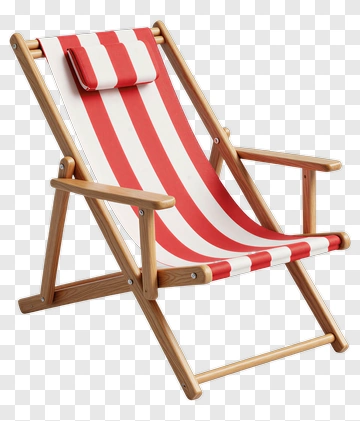Red And White Striped Deck Chair PNG