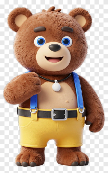 Cartoon Bear Character With Yellow Shorts PNG