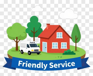 Friendly Service With A Delivery Van And House PNG